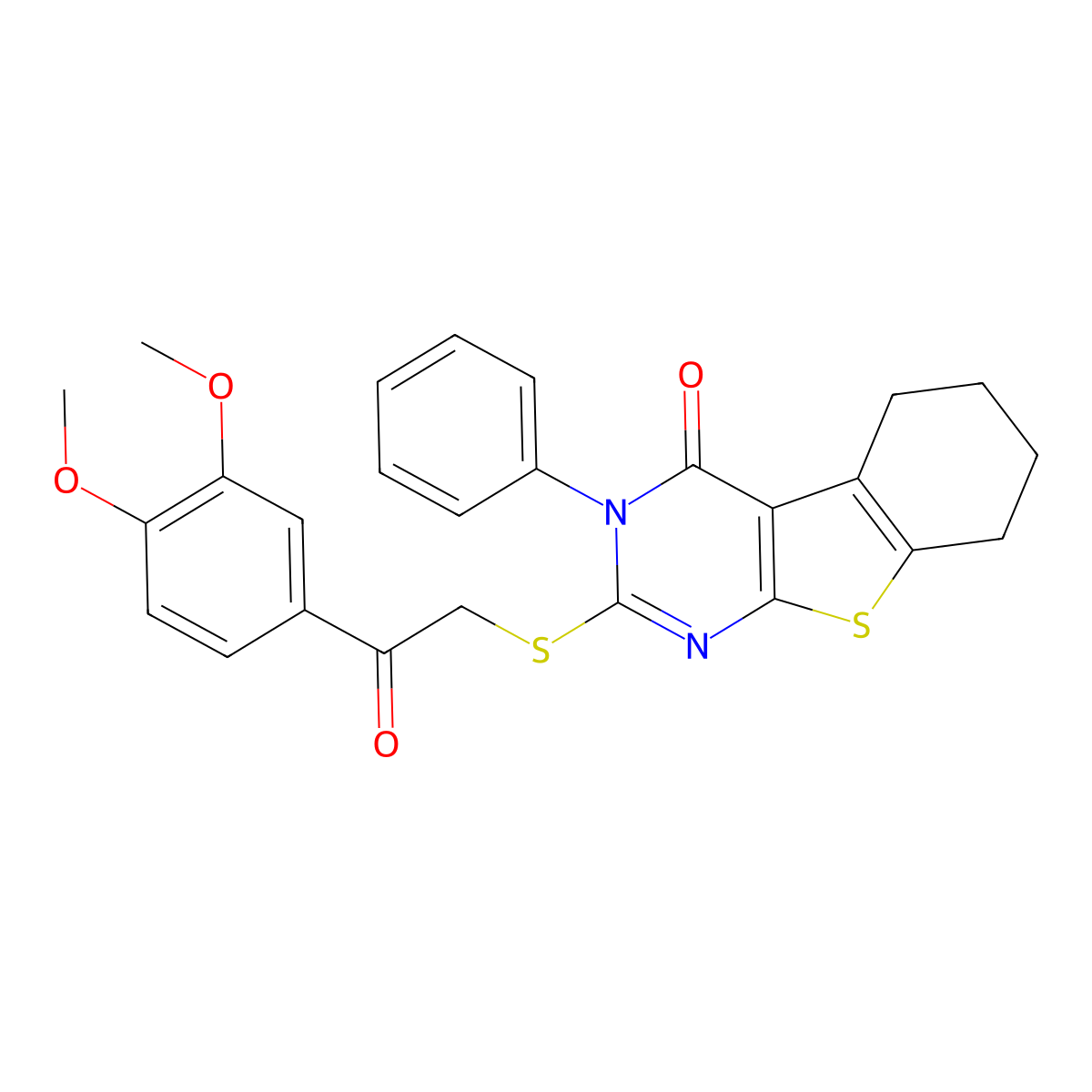2-[2-(3,4-Dimethoxyphenyl)-2-oxoethyl]sulfanyl-3-phenyl-5,6,7,8-tetrahydro-[1]benzothiolo[2,3-d]pyrimidin-4-one molecular structure, CAS 370076-78-1