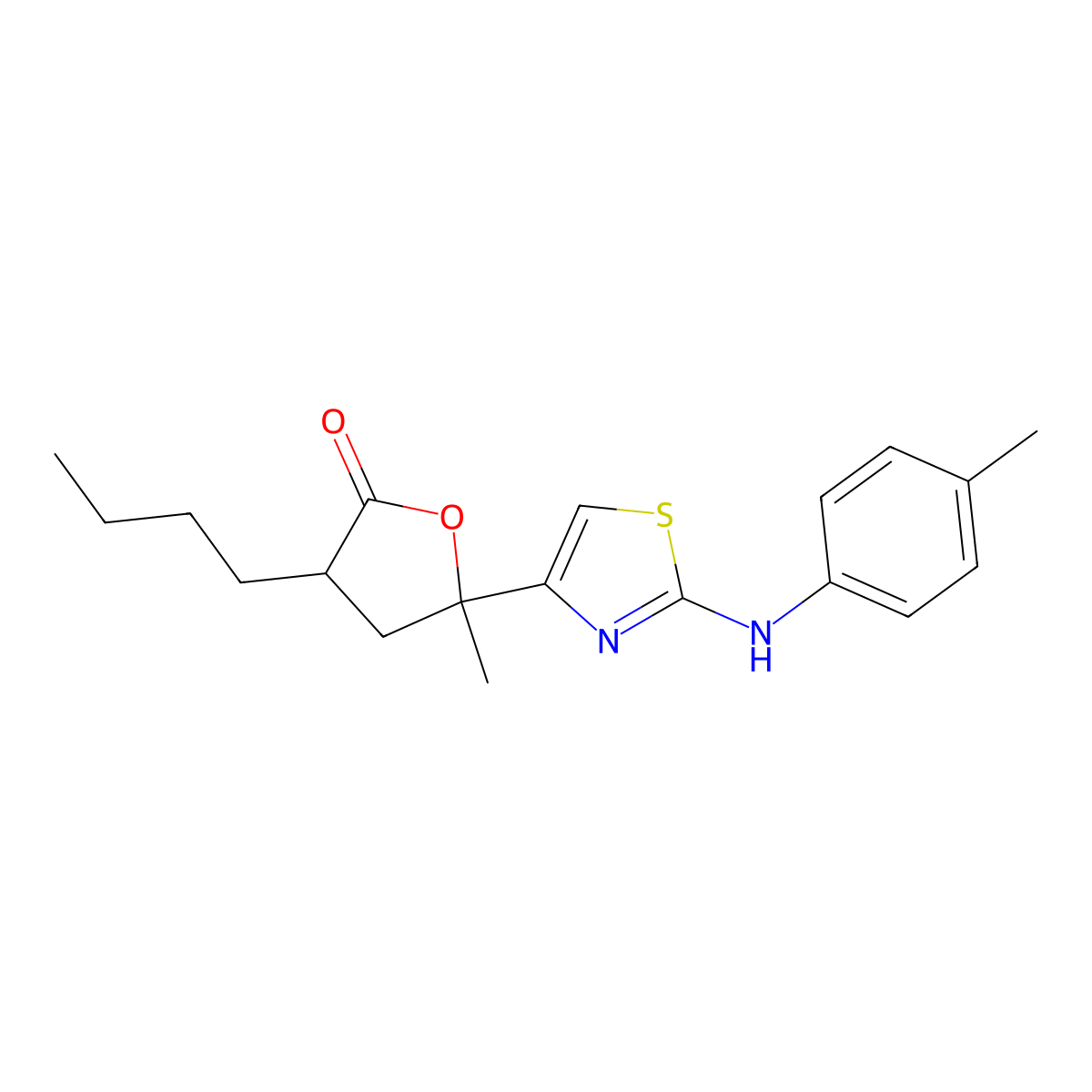 3-Butyl-5-methyl-5-[2-(4-methylanilino)-1,3-thiazol-4-yl]oxolan-2-one molecular structure, CAS 370077-09-1