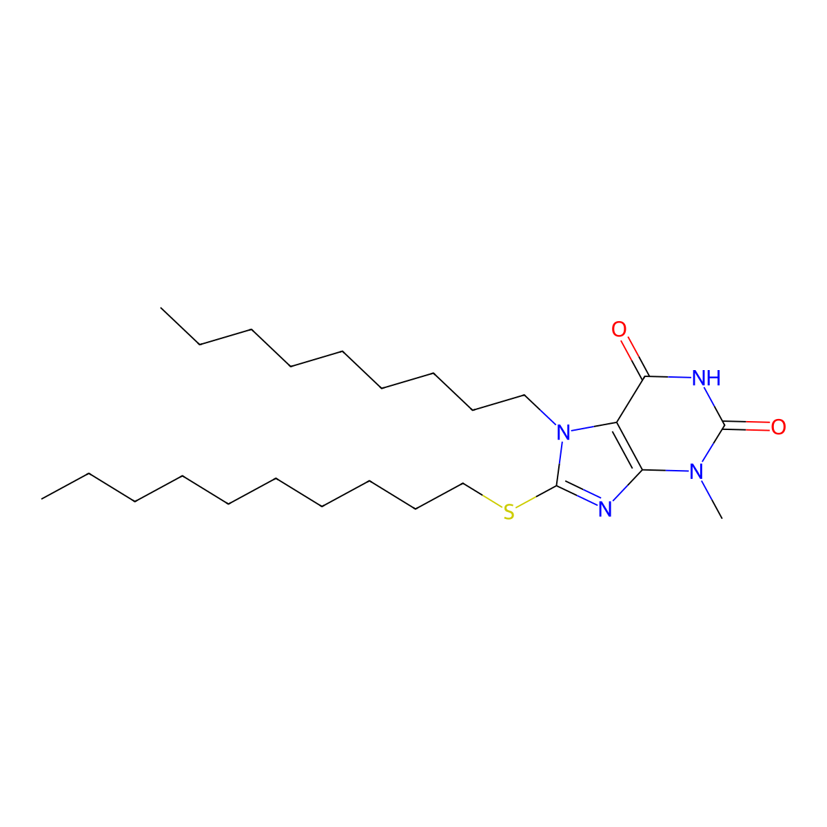 8-(decylsulfanyl)-3-methyl-7-nonyl-3,7-dihydro-1H-purine-2,6-dione molecular structure, CAS 370077-27-3