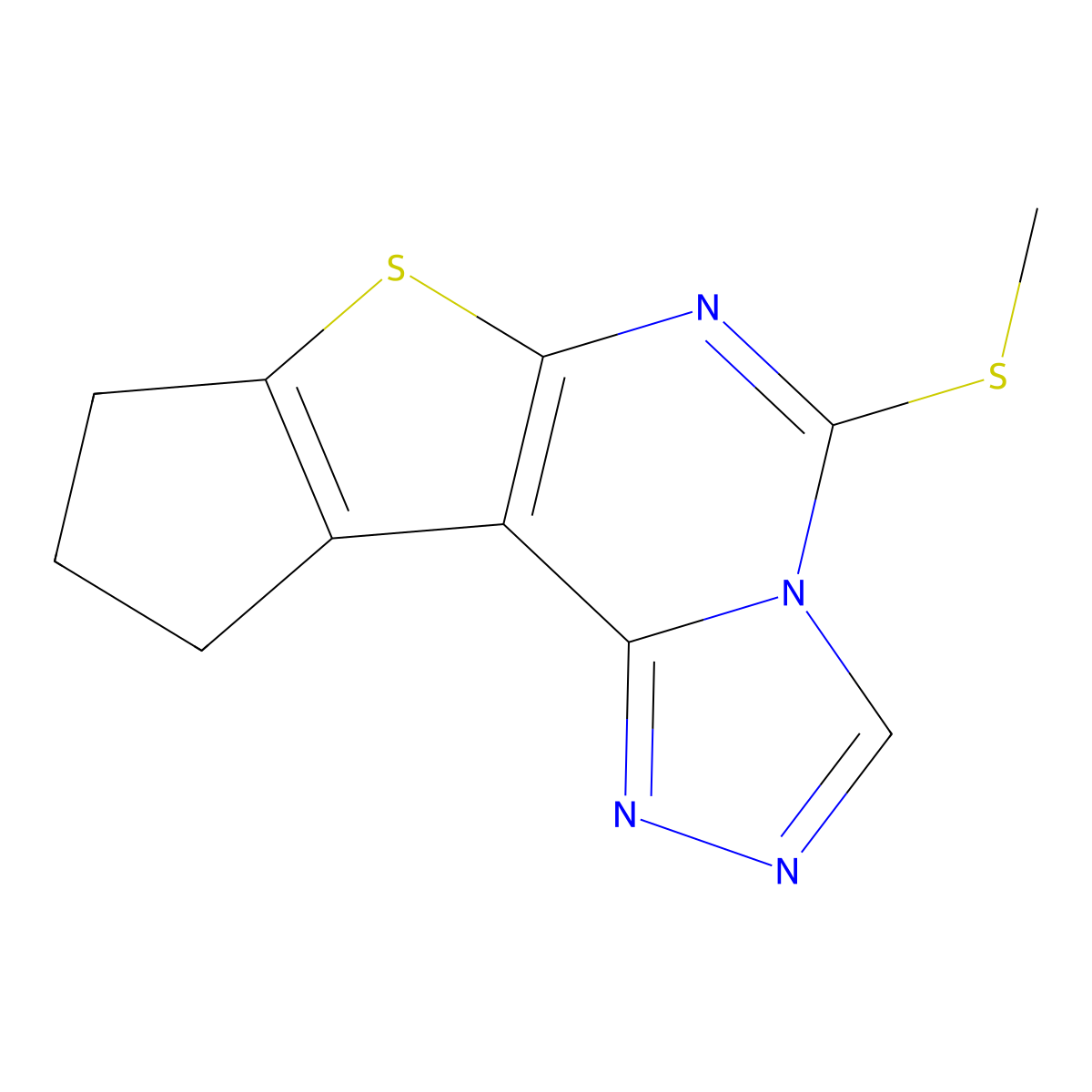 5-(methylthio)-9,10-dihydro-8H-cyclopenta[4,5]thieno[3,2-e][1,2,4]triazolo[4,3-c]pyrimidine molecular structure, CAS 370077-44-4