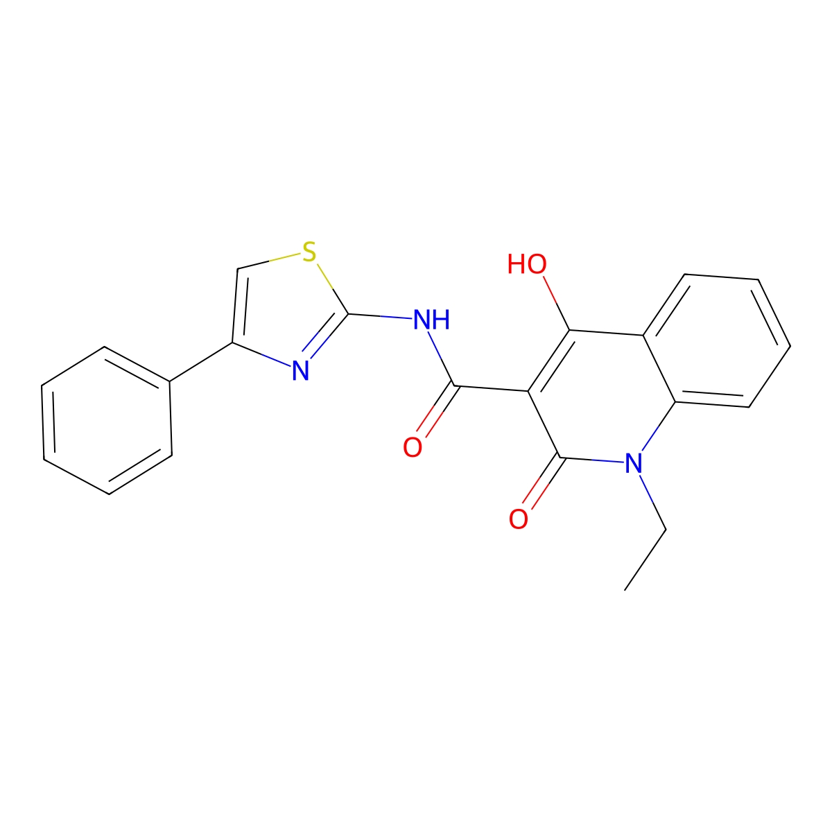 1-ethyl-4-hydroxy-2-oxo-N-(4-phenyl-1,3-thiazol-2-yl)-1,2-dihydroquinoline-3-carboxamide molecular structure, CAS 370077-85-3