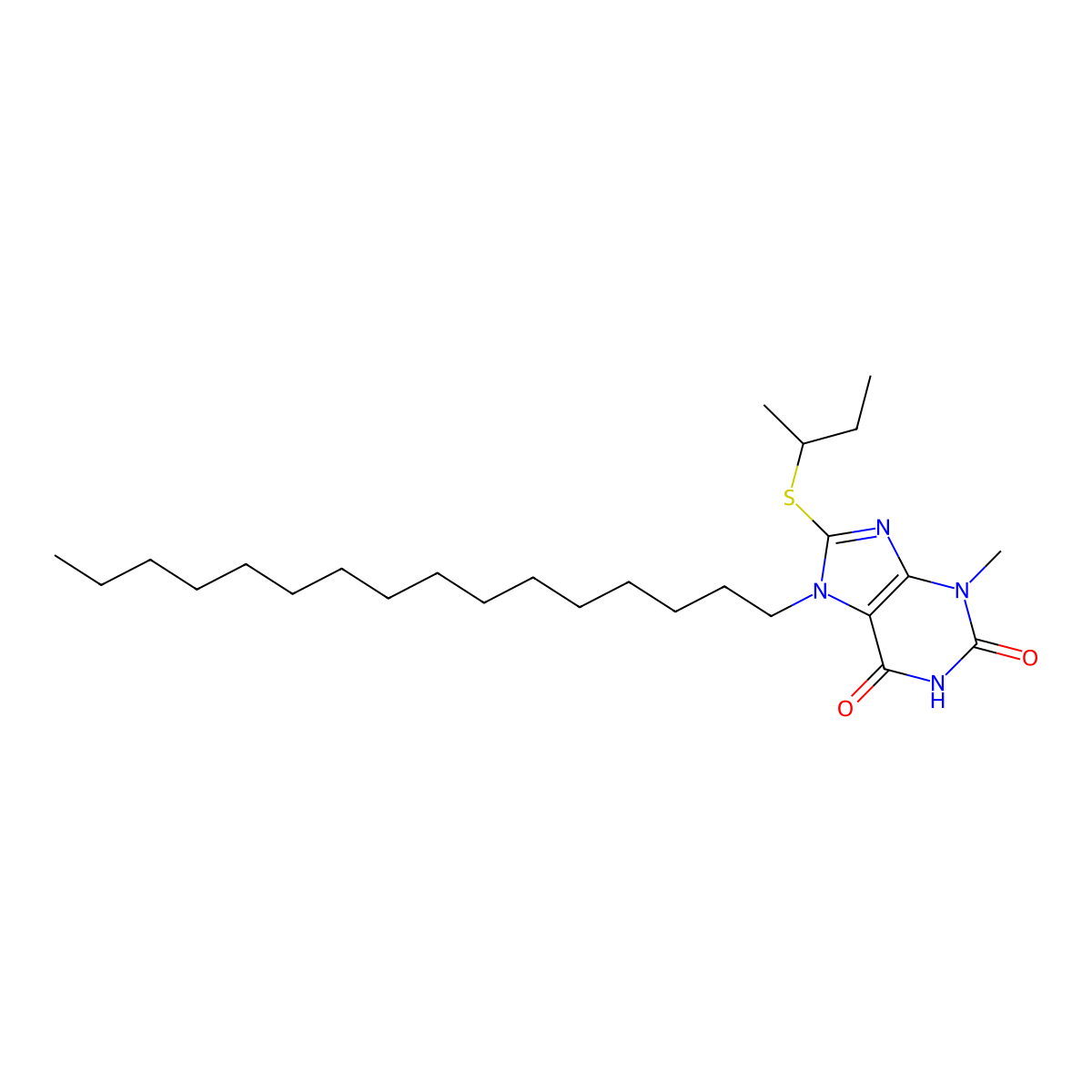 8-(sec-butylsulfanyl)-7-hexadecyl-3-methyl-3,7-dihydro-1H-purine-2,6-dione molecular structure, CAS 370077-96-6