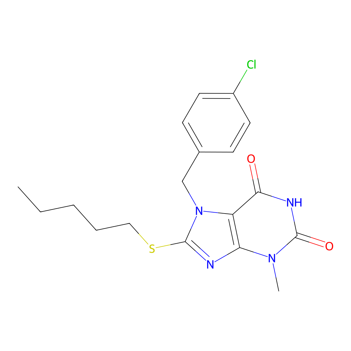 7-(4-chlorobenzyl)-3-methyl-8-(pentylsulfanyl)-3,7-dihydro-1H-purine-2,6-dione molecular structure, CAS 370078-38-9