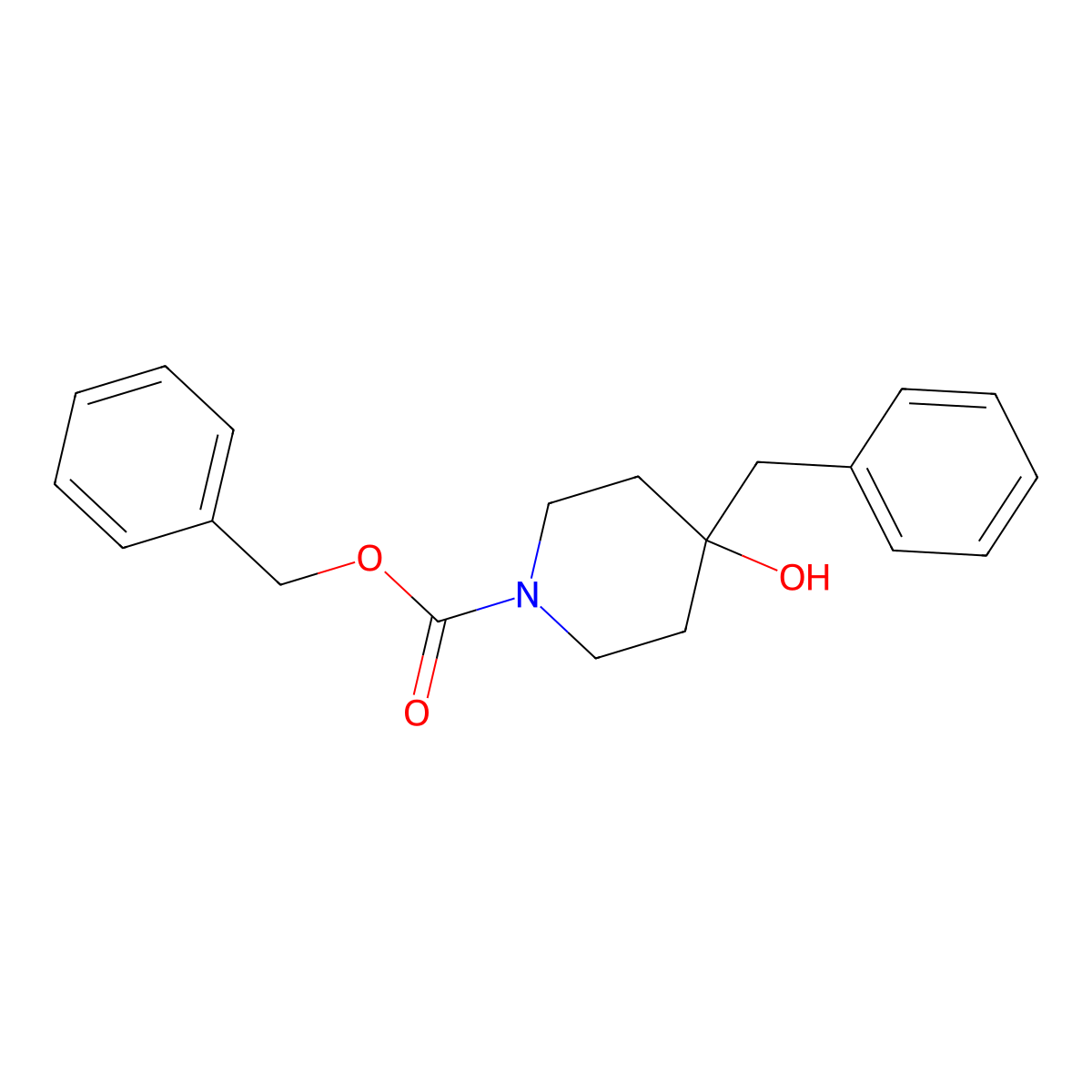 Benzyl 4-benzyl-4-hydroxypiperidine-1-carboxylate molecular structure, CAS 370086-07-0