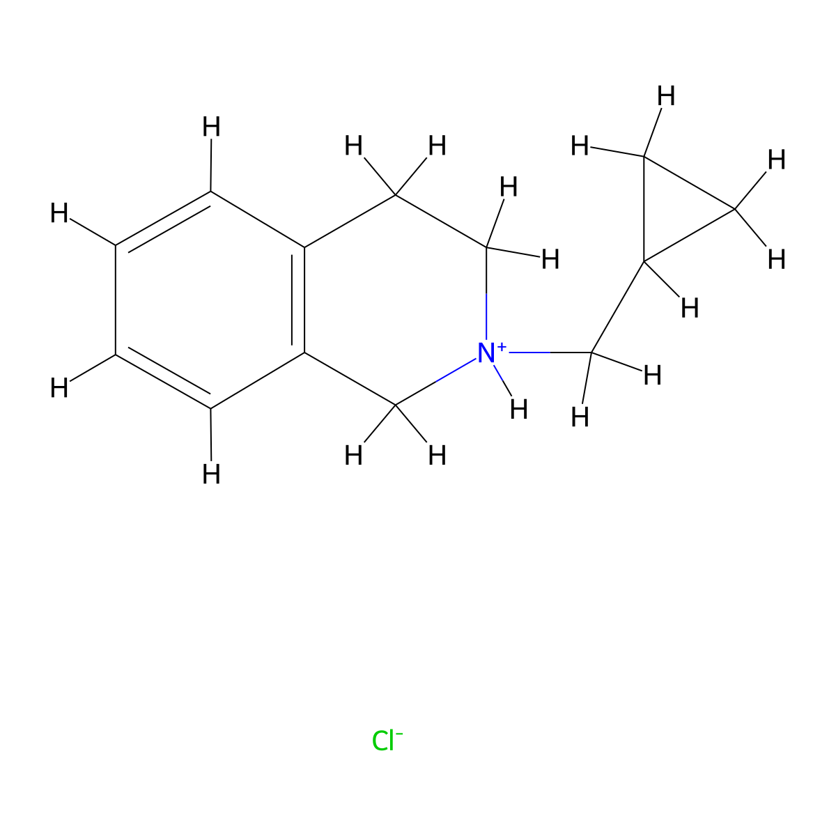 Isoquinoline, 1,2,3,4-tetrahydro-2-cyclopropylmethyl-, hydrochloride molecular structure, CAS 37011-98-6