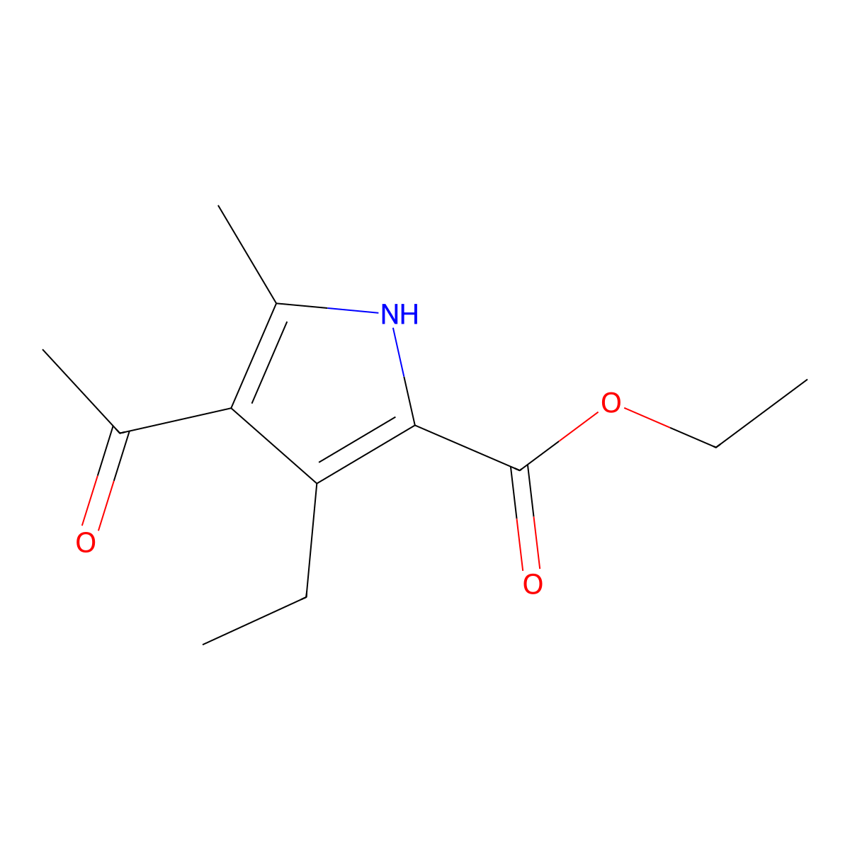 ethyl 4-acetyl-3-ethyl-5-methyl-1H-pyrrole-2-carboxylate molecular structure, CAS 37013-86-8