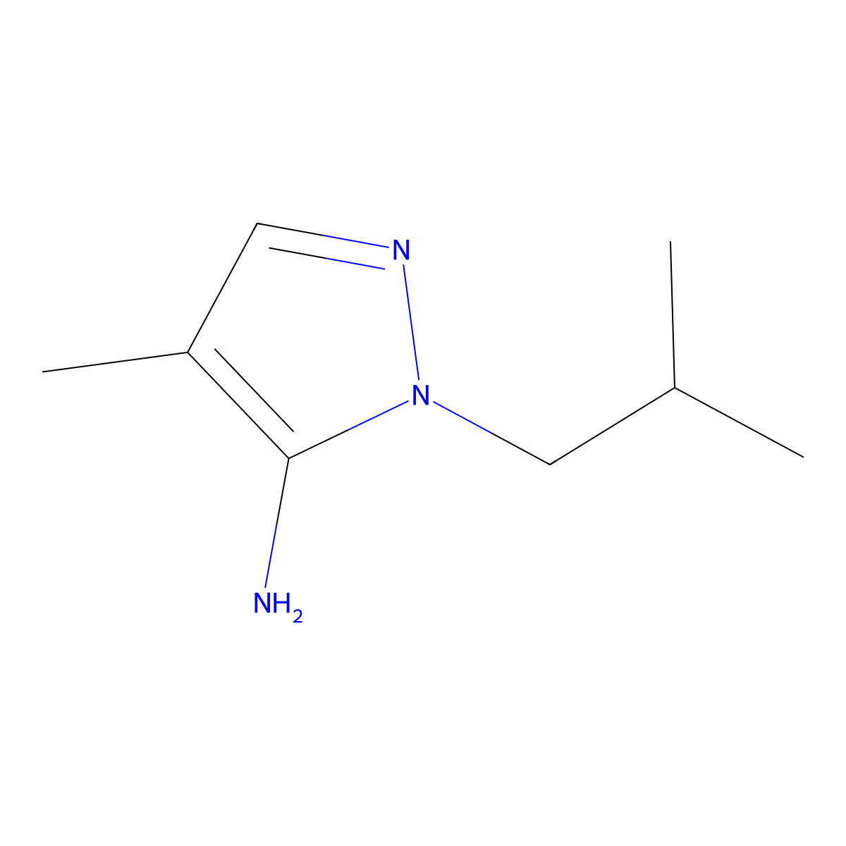 1-Isobutyl-4-methyl-1H-pyrazol-5-amine molecular structure, CAS 3702-15-6