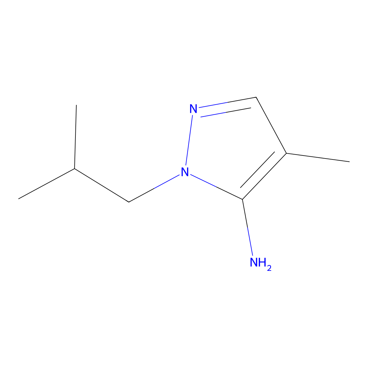 1-Isobutyl-4-methyl-1H-pyrazol-5-amine molecular structure, CAS 3702-15-6