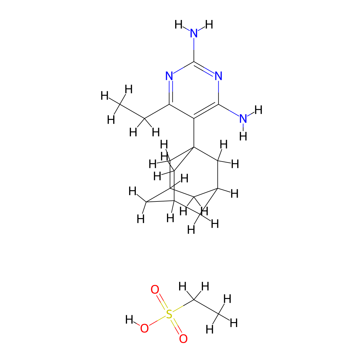 Pyrimidine, 5-(1-adamantyl)-2,4-diamino-6-ethyl-, ethylsulfonate molecular structure, CAS 37033-23-1