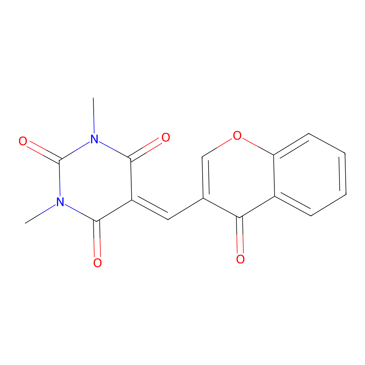1,3-Dimethyl-5-[(4-oxochromen-3-yl)methylene]hexahydropyrimidine-2,4,6-trione molecular structure, CAS 37042-02-7