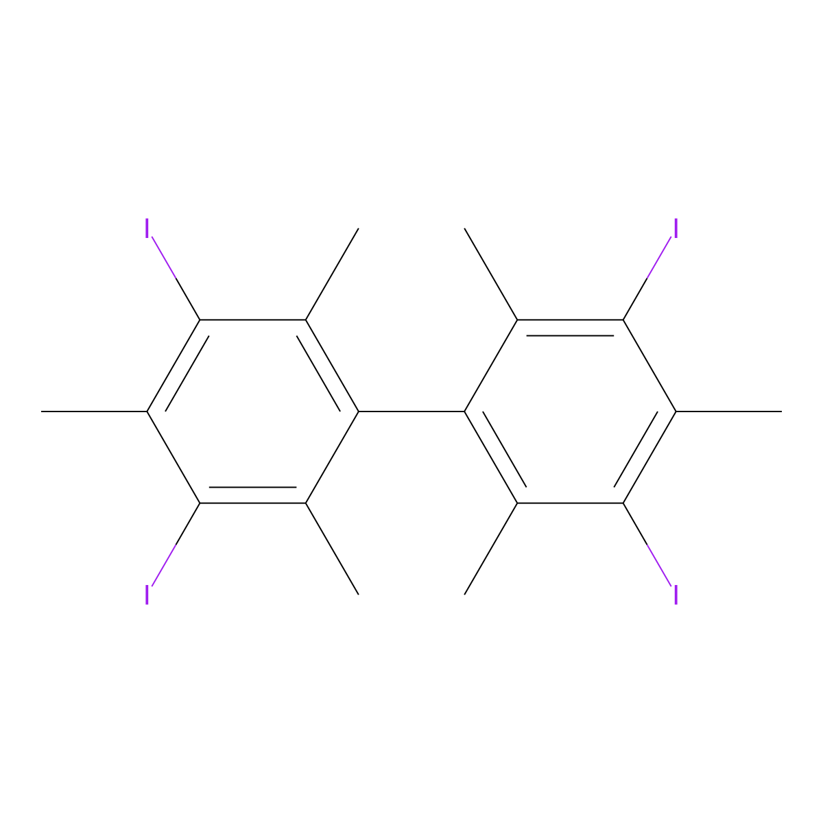 3,3',5,5'-Tetraiodo-2,2',4,4',6,6'-hexamethyl-1,1'-biphenyl molecular structure, CAS 37055-19-9