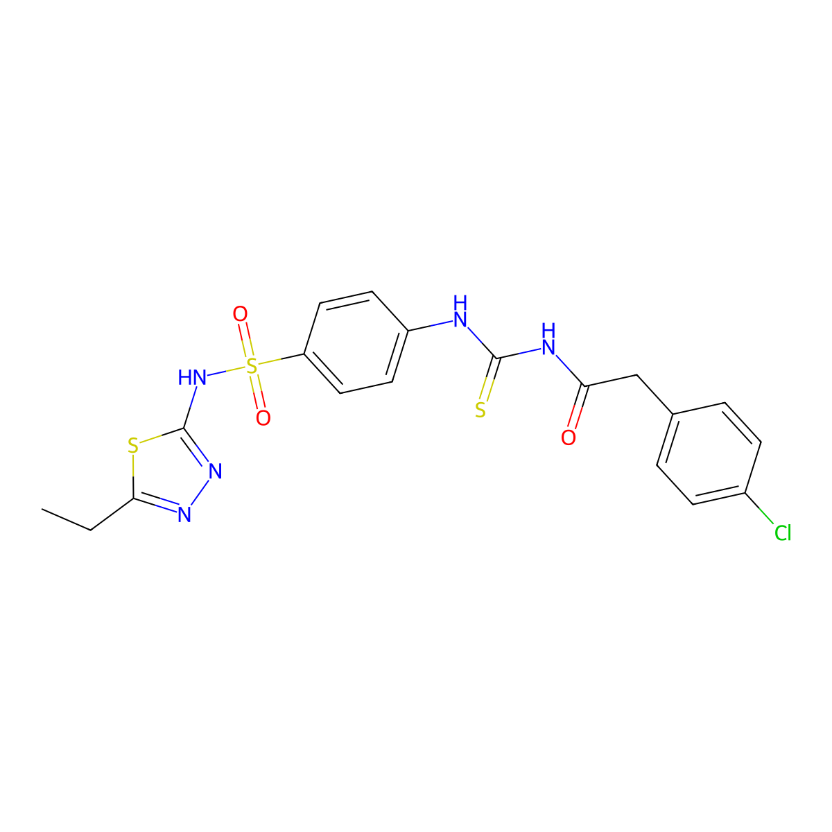 2-(4-chlorophenyl)-N-[[4-[(5-ethyl-1,3,4-thiadiazol-2-yl)sulfamoyl]phenyl]carbamothioyl]acetamide molecular structure, CAS 370572-10-4