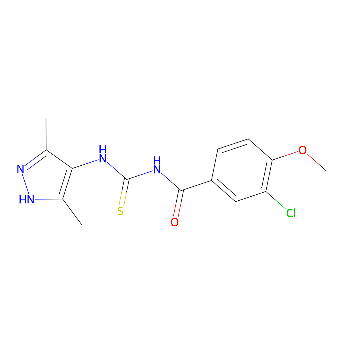 3-chloro-N-[(3,5-dimethyl-1H-pyrazol-4-yl)carbamothioyl]-4-methoxybenzamide molecular structure, CAS 370572-12-6