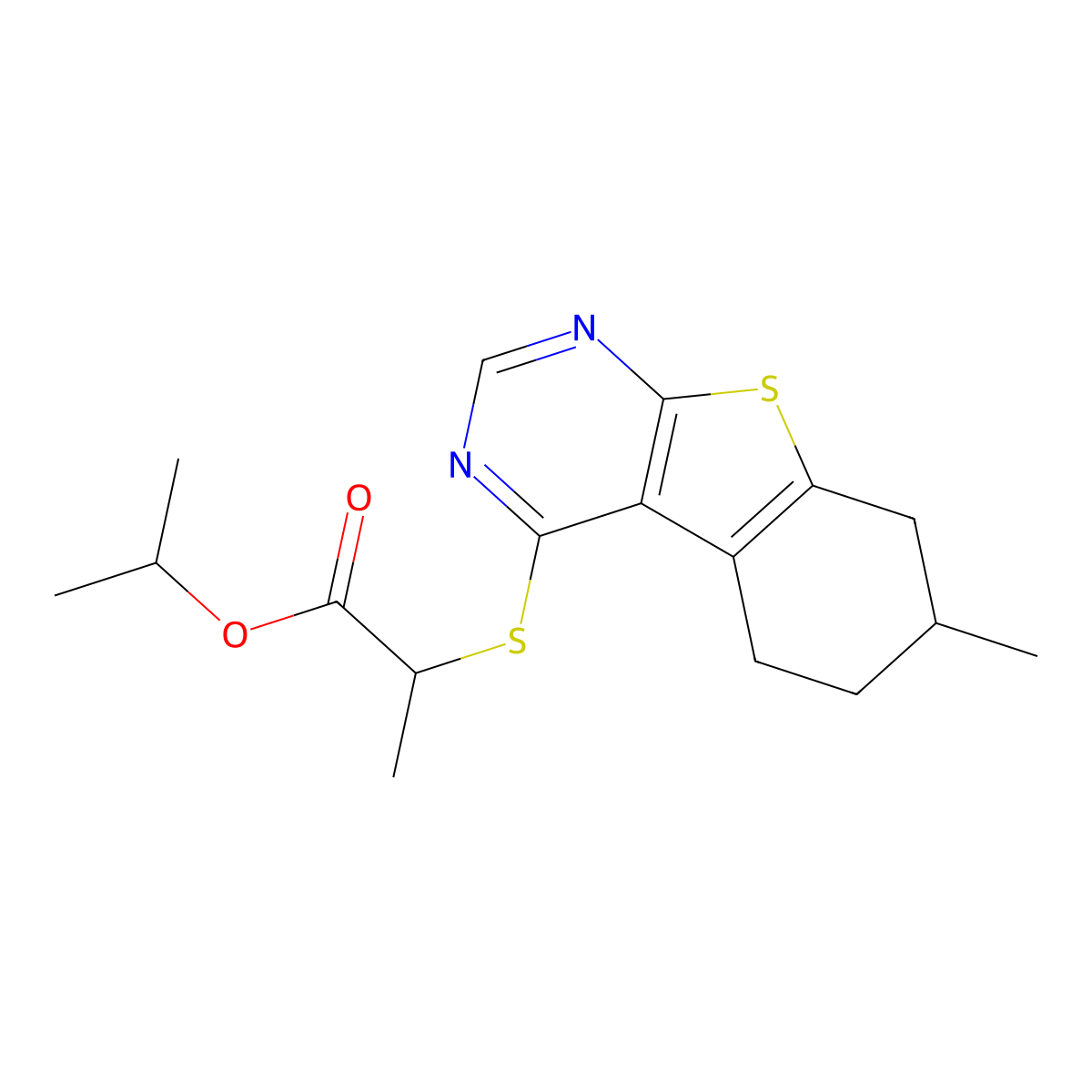 Isopropyl 2-[(7-methyl-5,6,7,8-tetrahydro[1]benzothieno[2,3-d]pyrimidin-4-yl)sulfanyl]propanoate molecular structure, CAS 370572-19-3