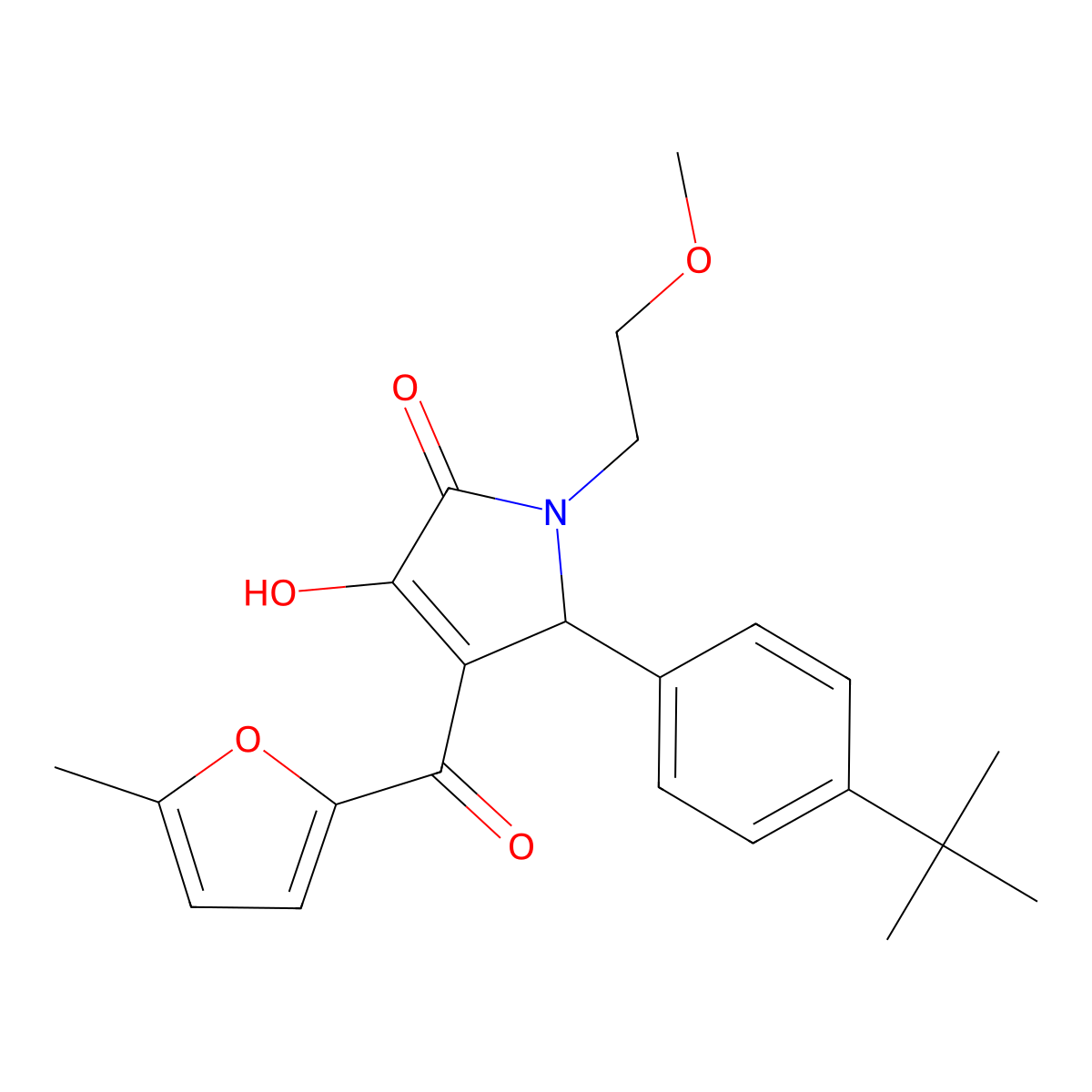 (4E)-5-(4-tert-butylphenyl)-4-[hydroxy(5-methylfuran-2-yl)methylidene]-1-(2-methoxyethyl)pyrrolidine-2,3-dione molecular structure, CAS 370572-25-1