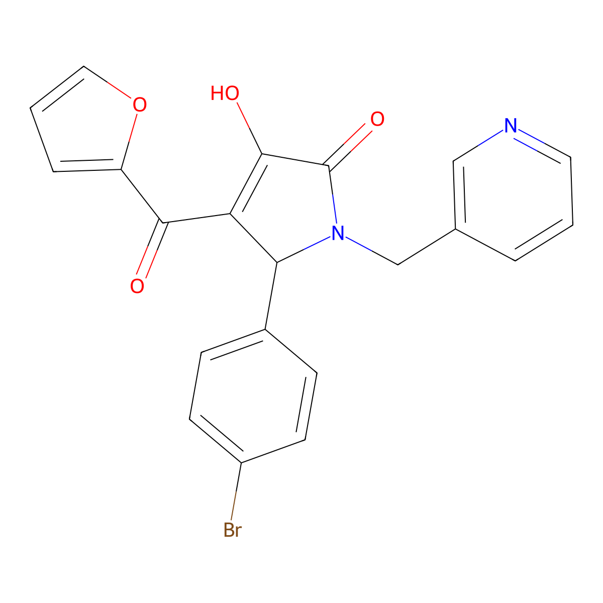 (4E)-5-(4-bromophenyl)-4-[furan-2-yl(hydroxy)methylidene]-1-(pyridin-3-ylmethyl)pyrrolidine-2,3-dione molecular structure, CAS 370572-29-5