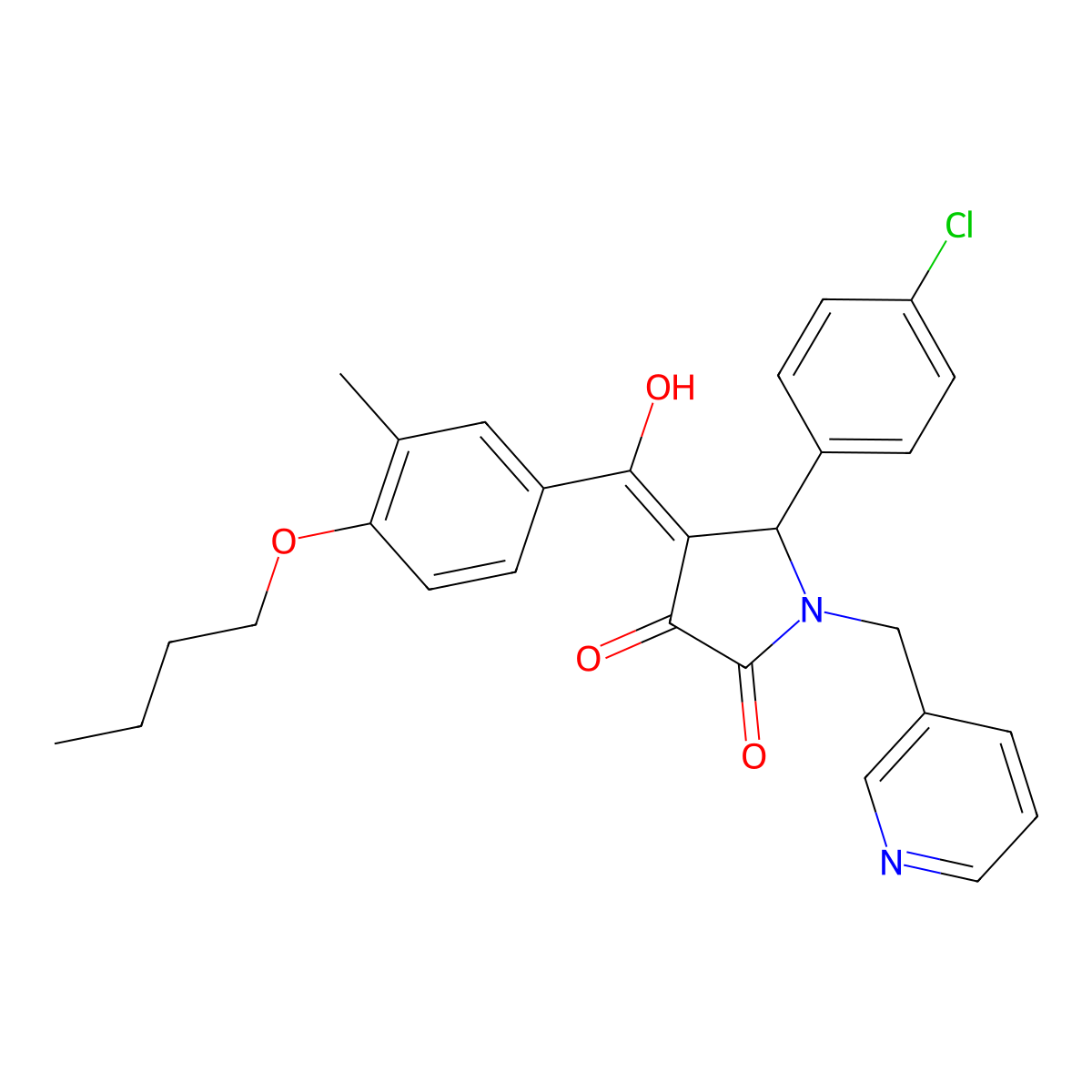4-(4-butoxy-3-methylbenzoyl)-5-(4-chlorophenyl)-3-hydroxy-1-[(pyridin-3-yl)methyl]-2,5-dihydro-1H-pyrrol-2-one molecular structure, CAS 370572-35-3