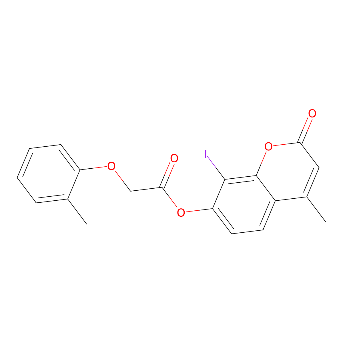 8-iodo-4-methyl-2-oxo-2H-chromen-7-yl (2-methylphenoxy)acetate molecular structure, CAS 370572-54-6