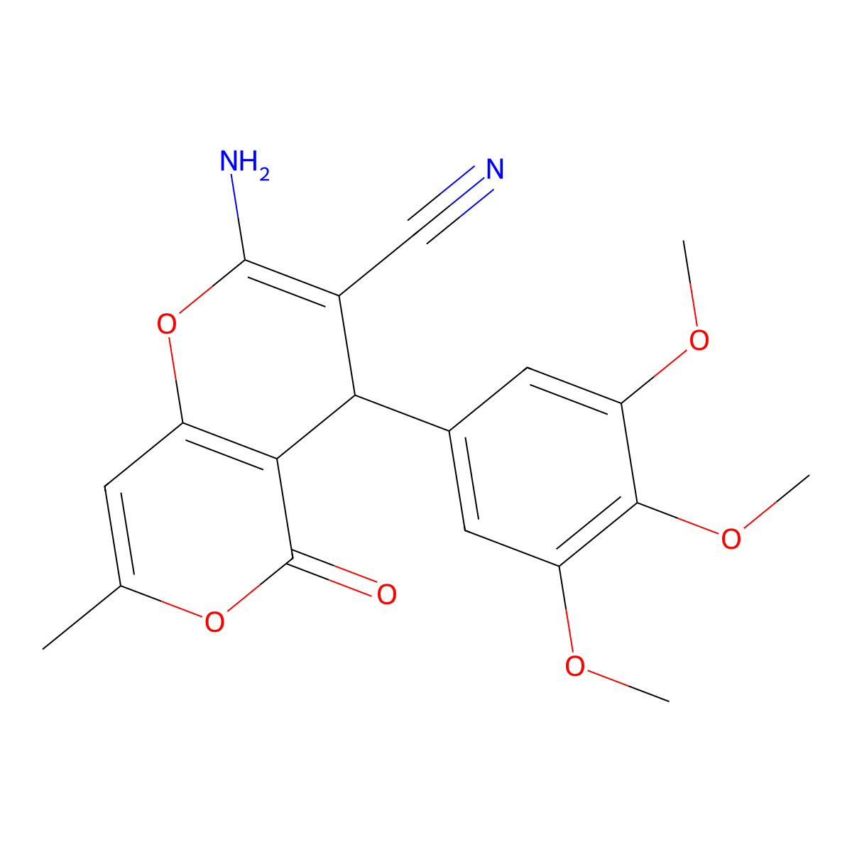 2-Amino-7-methyl-5-oxo-4-(3,4,5-trimethoxyphenyl)-4,5-dihydropyrano[4,3-b]pyran-3-carbonitrile molecular structure, CAS 370572-64-8