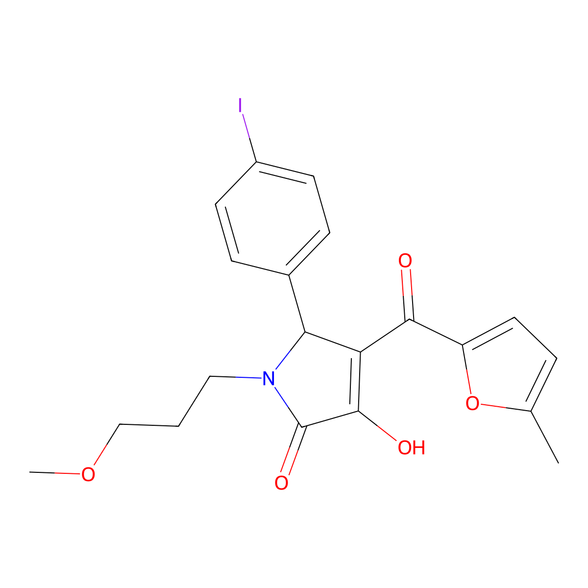 (4E)-4-[hydroxy(5-methylfuran-2-yl)methylidene]-5-(4-iodophenyl)-1-(3-methoxypropyl)pyrrolidine-2,3-dione molecular structure, CAS 370573-18-5