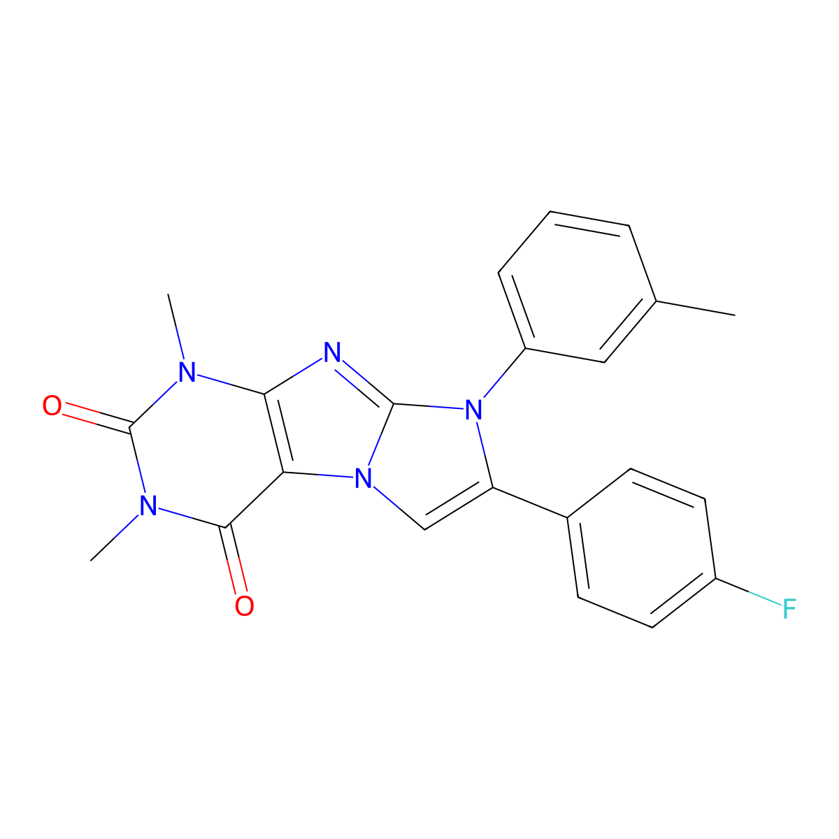 7-(4-fluorophenyl)-1,3-dimethyl-8-(m-tolyl)-1H-imidazo[2,1-f]purine-2,4(3H,8H)-dione molecular structure, CAS 370573-51-6