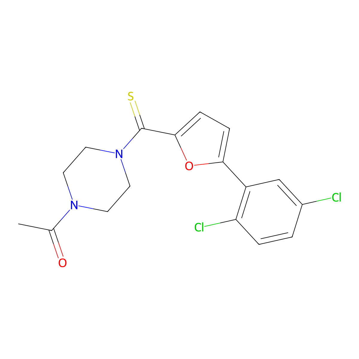 1-(4-(5-(2,5-Dichlorophenyl)furan-2-carbonothioyl)piperazin-1-yl)ethanone molecular structure, CAS 370573-57-2