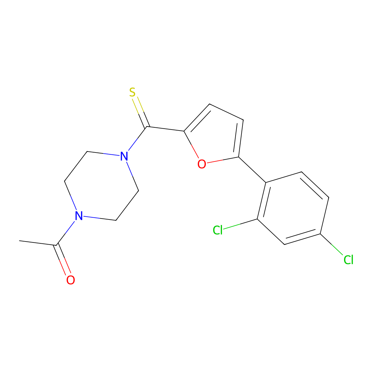 1-(4-(5-(2,4-Dichlorophenyl)furan-2-carbonothioyl)piperazin-1-yl)ethanone molecular structure, CAS 370573-59-4