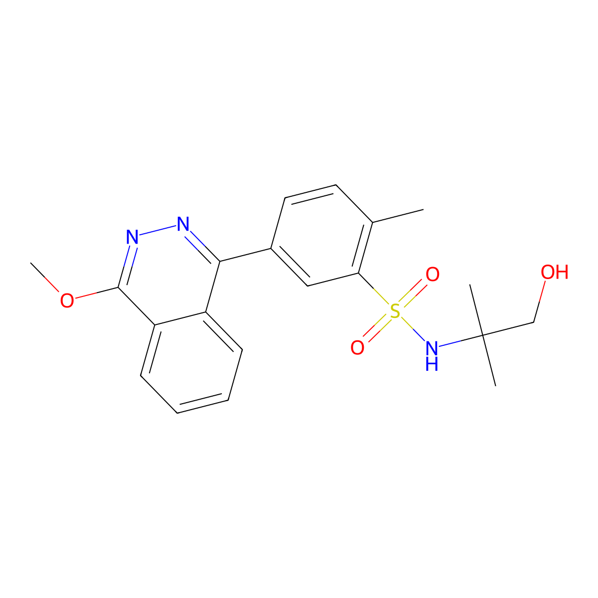 N-(1-hydroxy-2-methylpropan-2-yl)-5-(4-methoxyphthalazin-1-yl)-2-methylbenzenesulfonamide molecular structure, CAS 370573-65-2