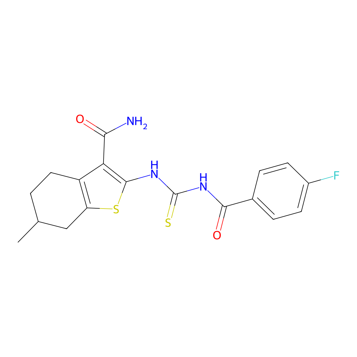 2-[(4-Fluorobenzoyl)carbamothioylamino]-6-methyl-4,5,6,7-tetrahydro-1-benzothiophene-3-carboxamide molecular structure, CAS 370573-68-5