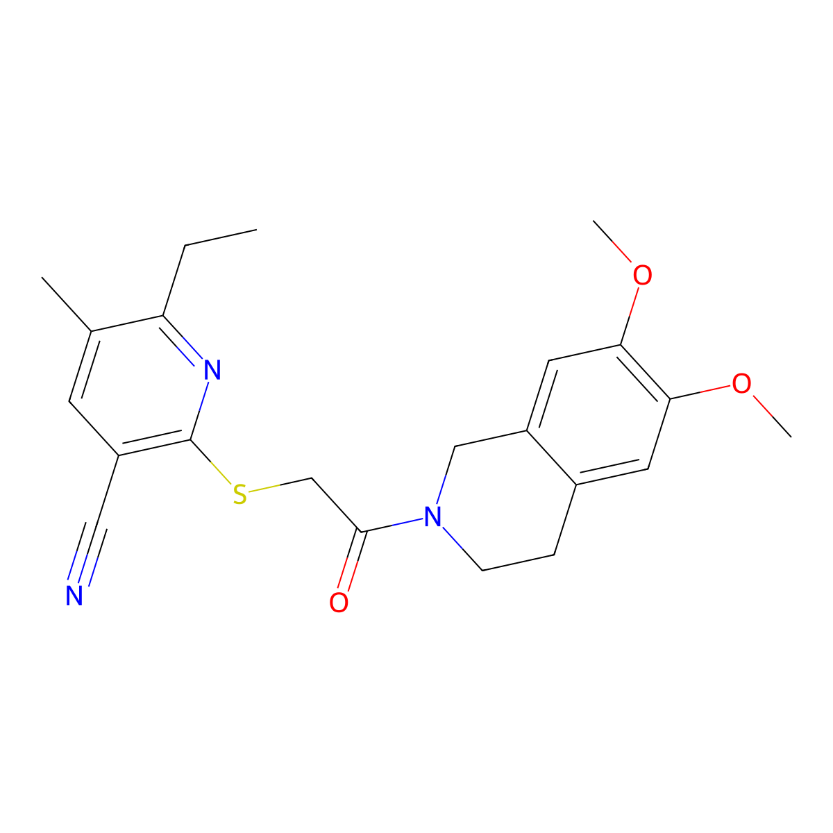 2-[2-(6,7-dimethoxy-3,4-dihydro-1H-isoquinolin-2-yl)-2-oxoethyl]sulfanyl-6-ethyl-5-methylpyridine-3-carbonitrile molecular structure, CAS 370573-77-6