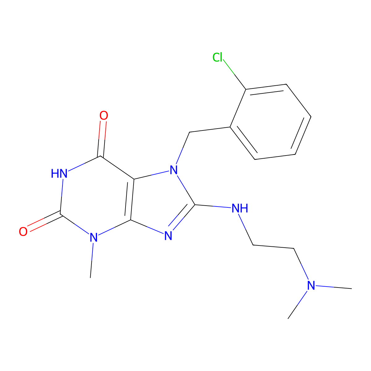 7-(2-Chlorobenzyl)-8-{[2-(dimethylamino)ethyl]amino}-3-methyl-3,7-dihydro-1H-purine-2,6-dione molecular structure, CAS 370573-79-8