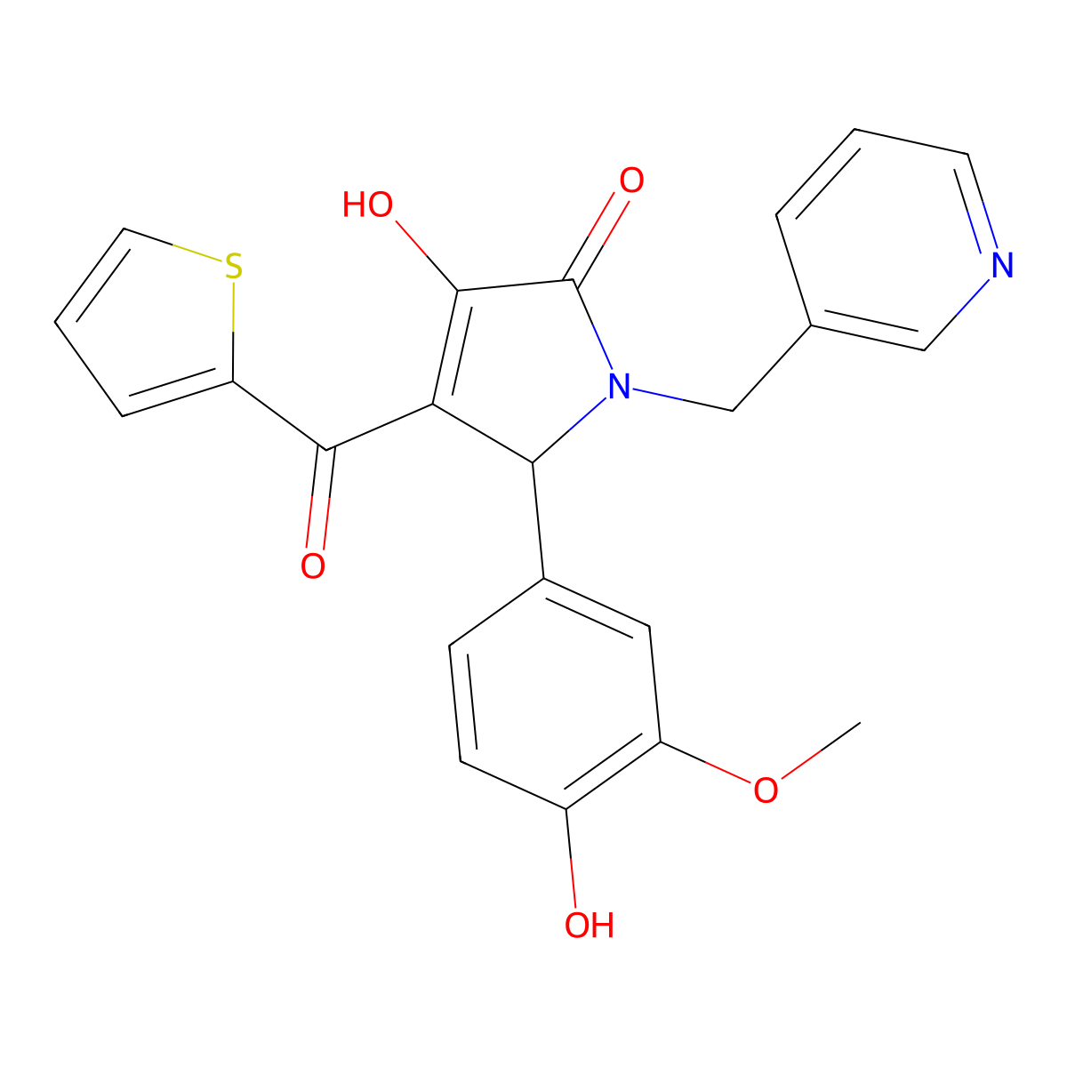 (4E)-5-(4-hydroxy-3-methoxyphenyl)-4-[hydroxy(thiophen-2-yl)methylidene]-1-(pyridin-3-ylmethyl)pyrrolidine-2,3-dione molecular structure, CAS 370573-98-1