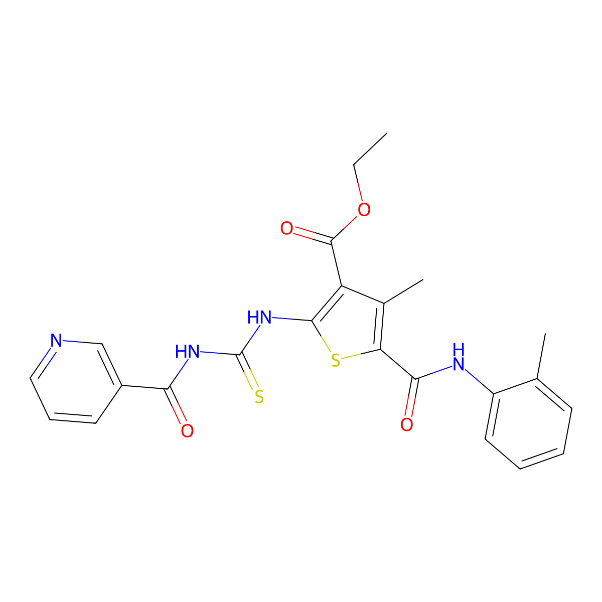 Ethyl 4-methyl-2-(3-nicotinoylthioureido)-5-(o-tolylcarbamoyl)thiophene-3-carboxylate molecular structure, CAS 370574-06-4