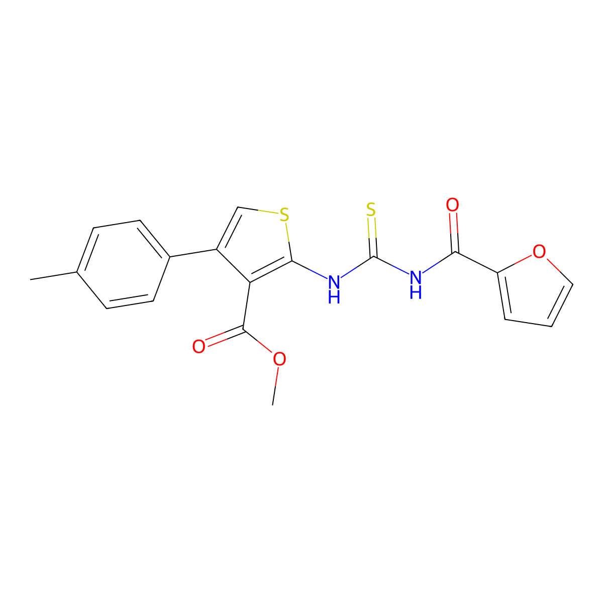 Methyl 2-(3-(furan-2-carbonyl)thioureido)-4-(p-tolyl)thiophene-3-carboxylate molecular structure, CAS 370574-27-9