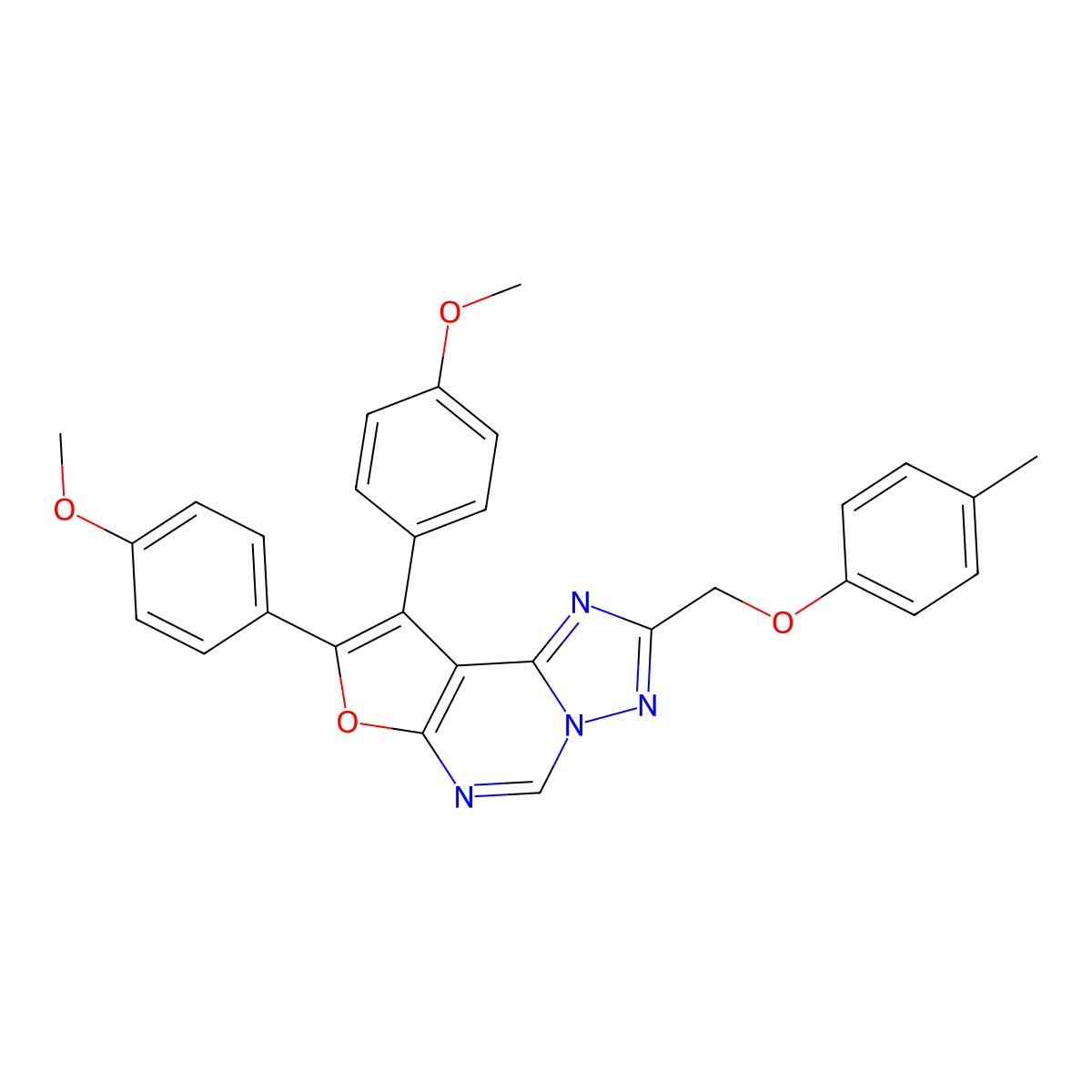 8,9-Bis(4-methoxyphenyl)-2-((p-tolyloxy)methyl)furo[3,2-e][1,2,4]triazolo[1,5-c]pyrimidine molecular structure, CAS 370574-28-0