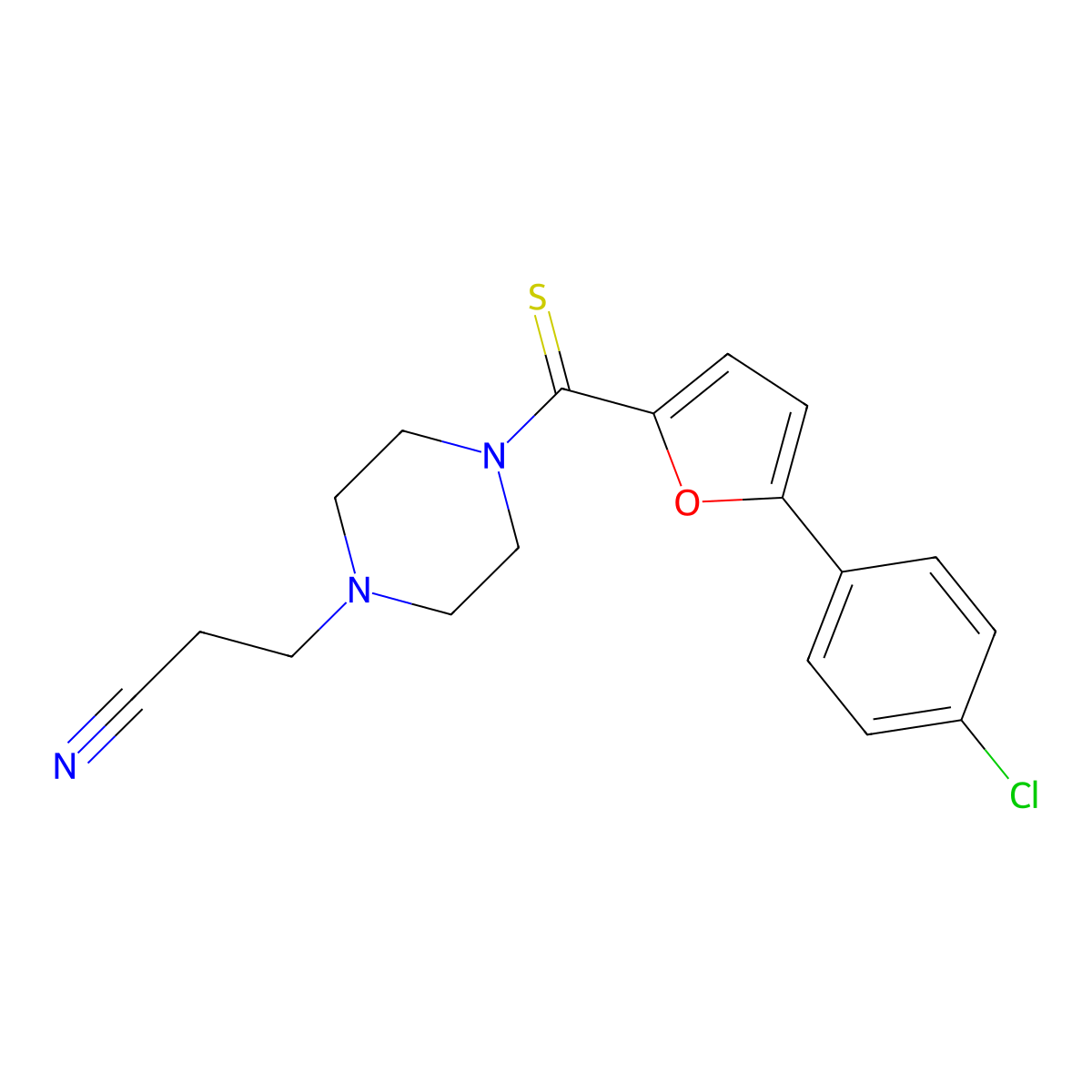 3-(4-(5-(4-Chlorophenyl)furan-2-carbonothioyl)piperazin-1-yl)propanenitrile molecular structure, CAS 370574-31-5