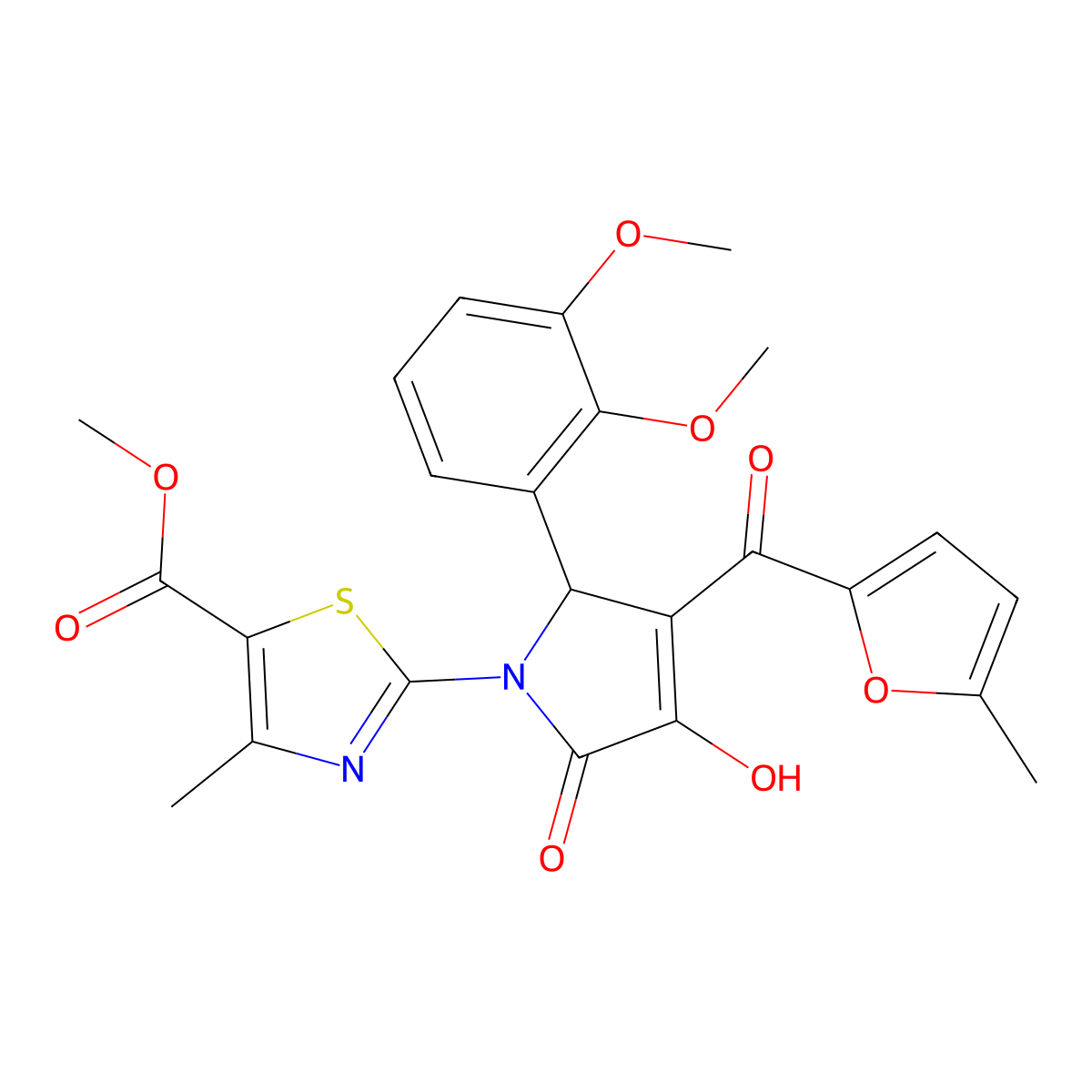methyl 2-{(3E)-2-(2,3-dimethoxyphenyl)-3-[hydroxy(5-methylfuran-2-yl)methylidene]-4,5-dioxopyrrolidin-1-yl}-4-methyl-1,3-thiazole-5-carboxylate molecular structure, CAS 370574-91-7