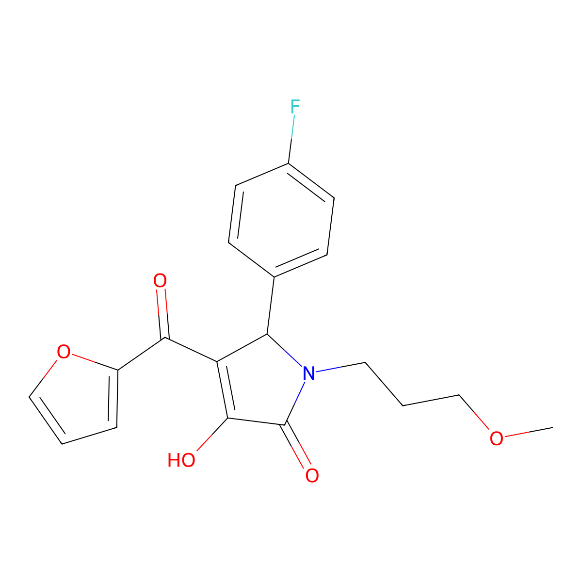 (4E)-5-(4-fluorophenyl)-4-[furan-2-yl(hydroxy)methylidene]-1-(3-methoxypropyl)pyrrolidine-2,3-dione molecular structure, CAS 370574-93-9