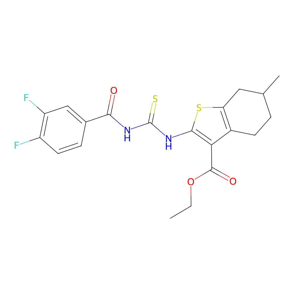 Ethyl 2-[(3,4-difluorobenzoyl)carbamothioylamino]-6-methyl-4,5,6,7-tetrahydro-1-benzothiophene-3-carboxylate molecular structure, CAS 370575-02-3