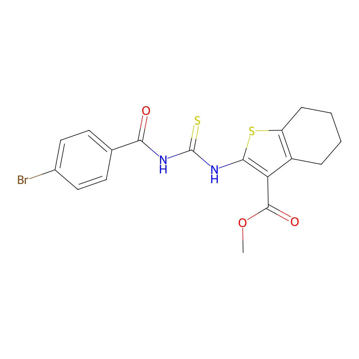 Methyl 2-(3-(4-bromobenzoyl)thioureido)-4,5,6,7-tetrahydrobenzo[b]thiophene-3-carboxylate molecular structure, CAS 370575-35-2