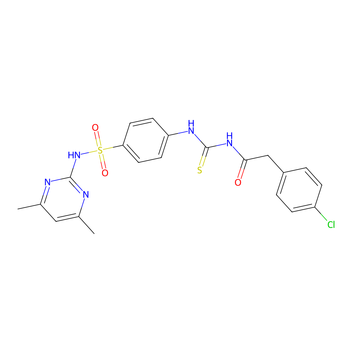 2-(4-chlorophenyl)-N-[[4-[(4,6-dimethylpyrimidin-2-yl)sulfamoyl]phenyl]carbamothioyl]acetamide molecular structure, CAS 370575-36-3