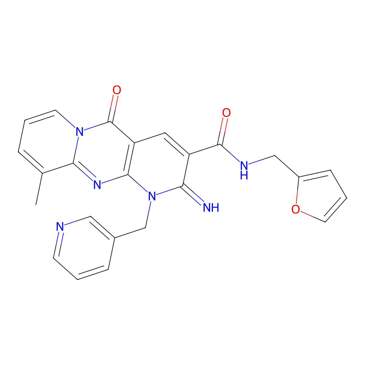 N-(furan-2-ylmethyl)-2-imino-10-methyl-5-oxo-1-(pyridin-3-ylmethyl)-1,5-dihydro-2H-dipyrido[1,2-a:2',3'-d]pyrimidine-3-carboxamide molecular structure, CAS 370575-80-7