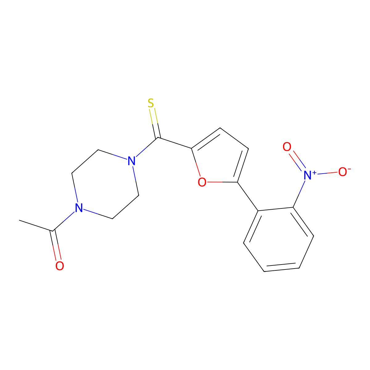 1-(4-(5-(2-Nitrophenyl)furan-2-carbonothioyl)piperazin-1-yl)ethanone molecular structure, CAS 370575-98-7