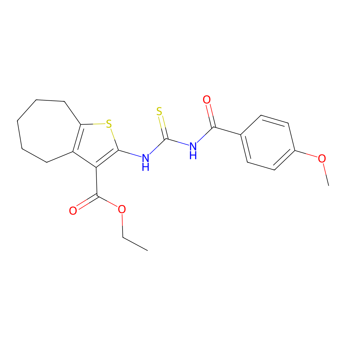 ethyl 2-(3-(4-methoxybenzoyl)thioureido)-5,6,7,8-tetrahydro-4H-cyclohepta[b]thiophene-3-carboxylate molecular structure, CAS 370575-99-8