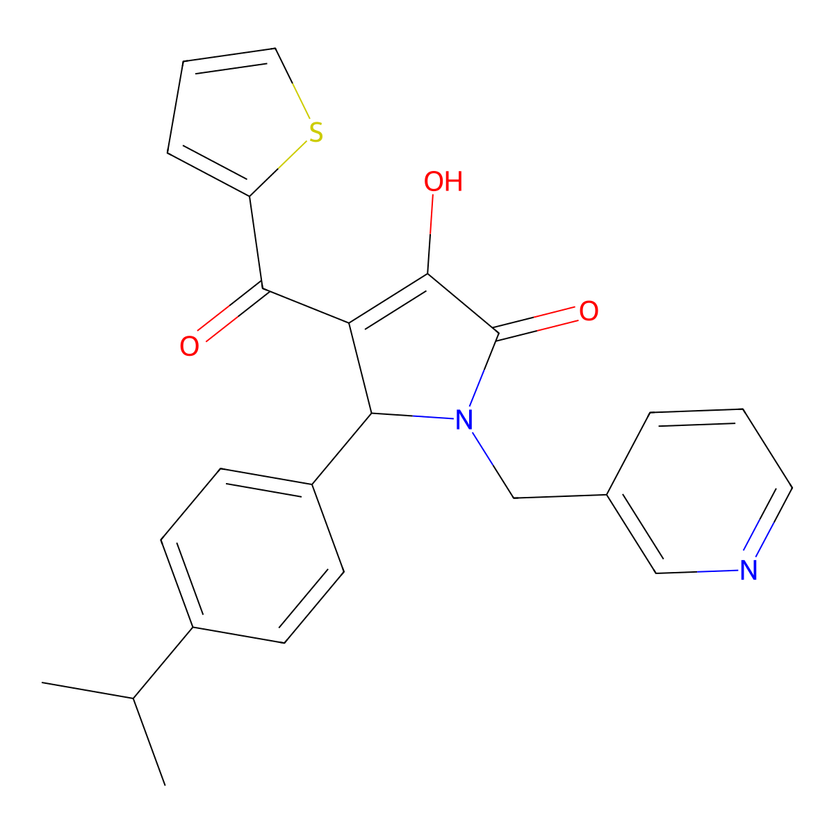 3-hydroxy-5-(4-isopropylphenyl)-1-(pyridin-3-ylmethyl)-4-(thiophene-2-carbonyl)-1H-pyrrol-2(5H)-one molecular structure, CAS 370576-24-2