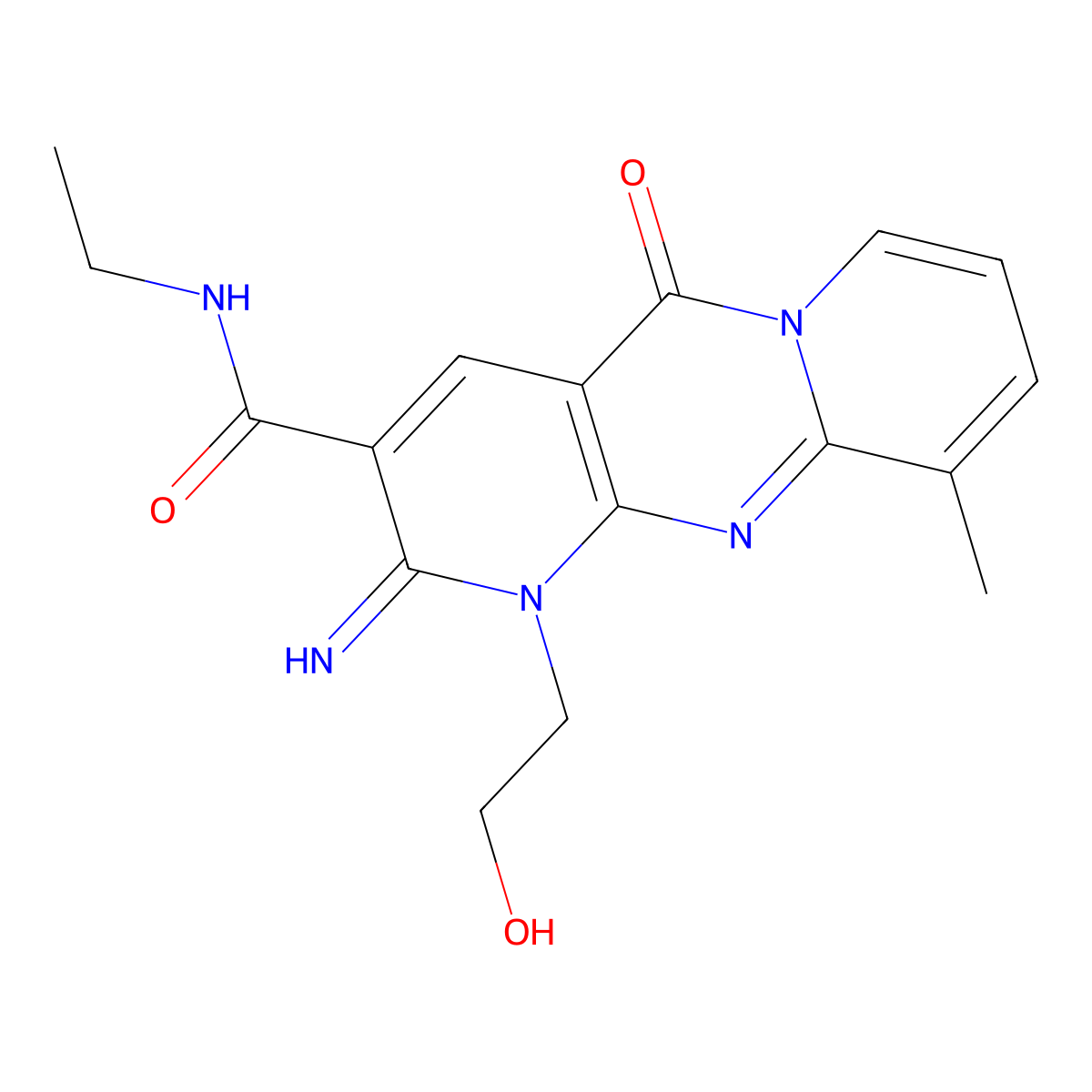 N-ethyl[1-(2-hydroxyethyl)-2-imino-10-methyl-5-oxo(1,6-dihydropyridino[2,3-d]p yridino[1,2-a]pyrimidin-3-yl)]carboxamide molecular structure, CAS 370576-32-2