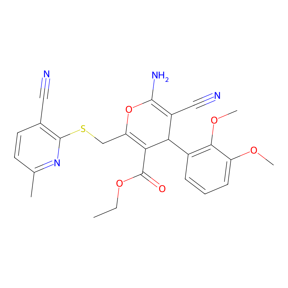 ethyl 6-amino-5-cyano-2-{[(3-cyano-6-methylpyridin-2-yl)sulfanyl]methyl}-4-(2,3-dimethoxyphenyl)-4H-pyran-3-carboxylate molecular structure, CAS 370576-73-1