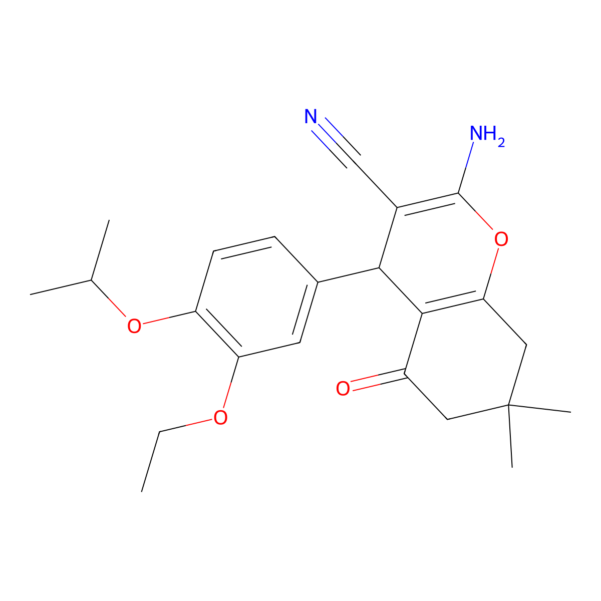 2-amino-4-{3-(ethyloxy)-4-[(1-methylethyl)oxy]phenyl}-7,7-dimethyl-5-oxo-5,6,7,8-tetrahydro-4H-chromene-3-carbonitrile molecular structure, CAS 370576-93-5