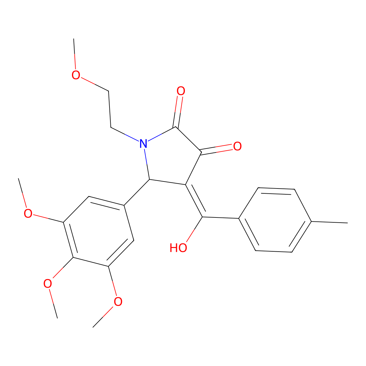 3-hydroxy-1-(2-methoxyethyl)-4-(4-methylbenzoyl)-5-(3,4,5-trimethoxyphenyl)-2,5-dihydro-1H-pyrrol-2-one molecular structure, CAS 370577-04-1