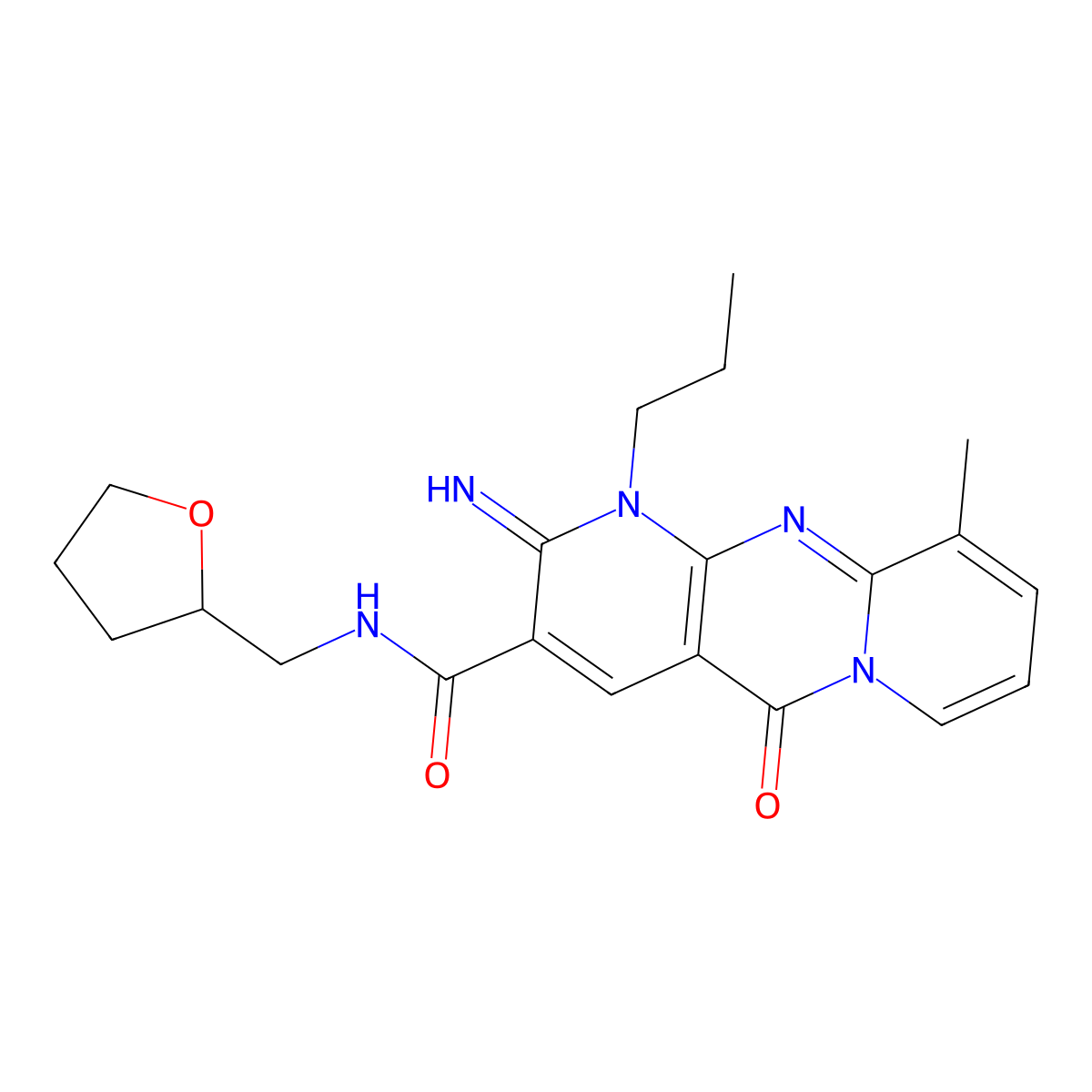 2-Imino-10-methyl-5-oxo-1-propyl-N-(tetrahydro-2-furanylmethyl)-1,5-dihydro-2H-dipyrido(1,2-A:2,3-D)pyrimidine-3-carboxamide molecular structure, CAS 370582-40-4